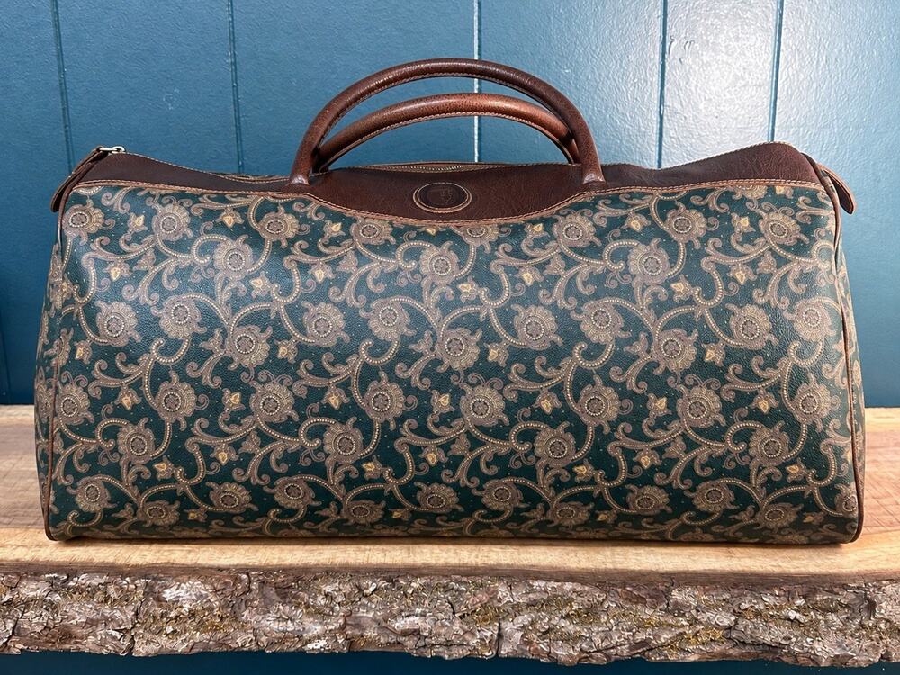 Vintage Trussardi Paisley Boston Travel Duffel Bag Made In Italy Lock & Key